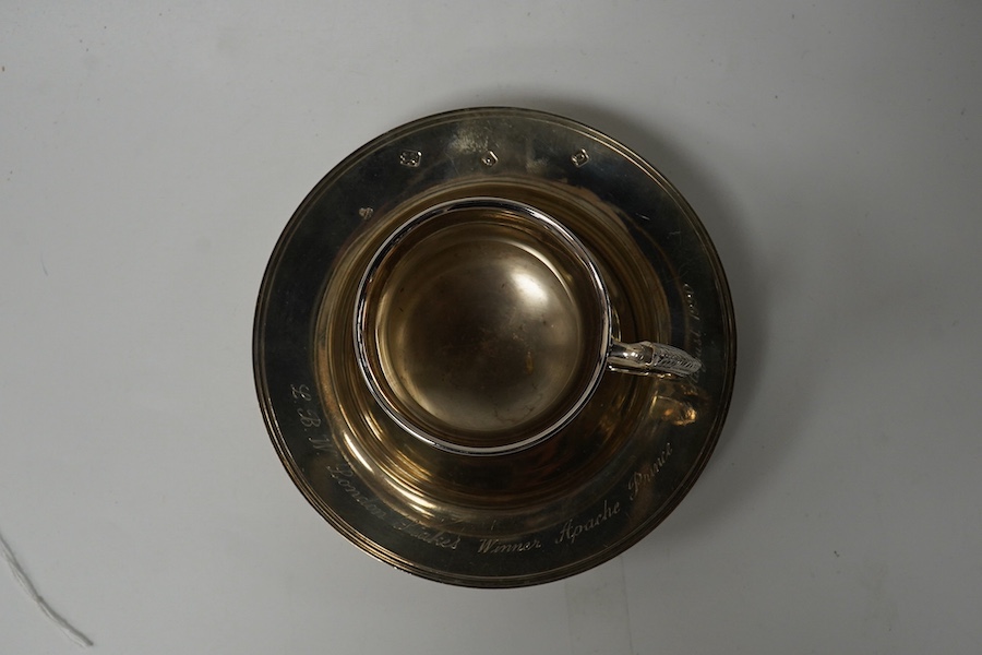 A modern silver Armada dish, London, 1990, 14.7cm and a modern silver baluster christening mug, 9.3oz. Condition - fair to good